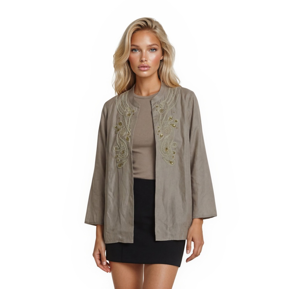 American Glamour Badgley Mischka Linen Jacket‎ Women's Size 2X Blazer Paisley